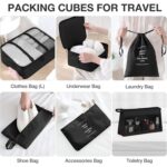 10-Pcs Travel Organizer Packing Cubes Set – Luggage Storage Bags for Clothes, Shoes, Toiletries & Laundry | Space Saver Travel Pouches for Suitcase (BLACK) - Image 5