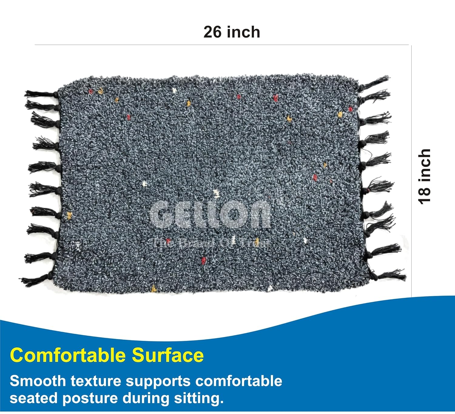 Gellon Traditional Cotton Small Carpet, Door Mat, Floor Mat, Asan for Prayer, Sitting, Meditation, Small Carpet Mat Rug for Floor in 18 x26 Inch in Gray Color (Dark Gray) - Image 3