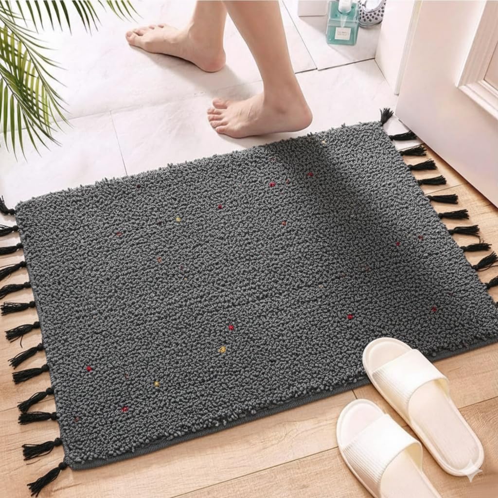 Gellon Traditional Cotton Small Carpet, Door Mat, Floor Mat, Asan for Prayer, Sitting, Meditation, Small Carpet Mat Rug for Floor in 18 x26 Inch in Gray Color (Dark Gray) - Image 4
