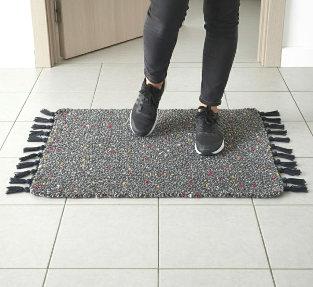 Gellon Traditional Cotton Small Carpet, Door Mat, Floor Mat, Asan for Prayer, Sitting, Meditation, Small Carpet Mat Rug for Floor in 18 x26 Inch in Gray Color (Dark Gray) - Image 6