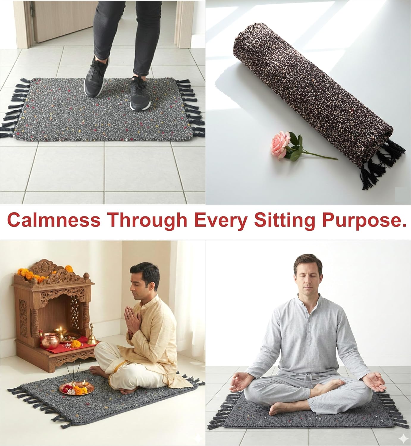 Gellon Traditional Cotton Small Carpet, Door Mat, Floor Mat, Asan for Prayer, Sitting, Meditation, Small Carpet Mat Rug for Floor in 18 x26 Inch in Gray Color (Dark Gray) - Image 10