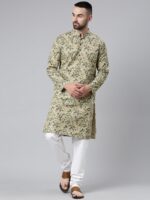 Majestic Man Men's Cotton Regular Fit Casual Mandarin Collar Ethnic Motifs Printed Long Regular Kurta - Image 3