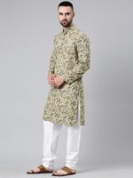 Majestic Man Men's Cotton Regular Fit Casual Mandarin Collar Ethnic Motifs Printed Long Regular Kurta - Image 4
