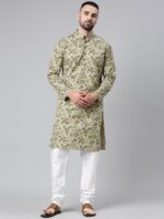 Majestic Man Men's Cotton Regular Fit Casual Mandarin Collar Ethnic Motifs Printed Long Regular Kurta - Image 6