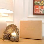 BEHOMA Metal Gold Dancing Peacock for Home Décor | Valentine’s Day, Birthday, Wedding Anniversary Romantic Gift for Women | Good Luck & Love Showpiece with Scented Glass Votive Candle (Golden,18.5cm) - Image 3