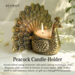 BEHOMA Metal Gold Dancing Peacock for Home Décor | Valentine’s Day, Birthday, Wedding Anniversary Romantic Gift for Women | Good Luck & Love Showpiece with Scented Glass Votive Candle (Golden,18.5cm) - Image 5