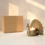 BEHOMA Metal Gold Dancing Peacock for Home Décor | Valentine’s Day, Birthday, Wedding Anniversary Romantic Gift for Women | Good Luck & Love Showpiece with Scented Glass Votive Candle (Golden,18.5cm) - Image 6