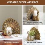 BEHOMA Metal Gold Dancing Peacock for Home Décor | Valentine’s Day, Birthday, Wedding Anniversary Romantic Gift for Women | Good Luck & Love Showpiece with Scented Glass Votive Candle (Golden,18.5cm) - Image 7