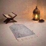 FAF Kids Janamaz Velvet Prayer Mat | Children Islamic Prayer Rug for Boy & Girl (1 to 10) | Soft Thick Namaz Mat, Portable Travel Janemaaz | Mussalla for Home, Mosque & Ramzan, Hajj and Umrah (Grey) - Image 6