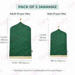 Combo of 2 Janamaz Velvet Prayer Mat | 1 Kid + 1 Adult (Pack of 2) | Soft Thick Islamic Prayer Rug Set for Children & Grown Ups | Premium Namaz Mat for Home, Ramdan, Hajj and Umrah (Green) - Image 3