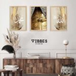 VIBBES Islamic Wall Art Set, Allah Mohammad Arabic Calligraphy with Kaaba Door Digital Prints, 3 Pieces 20x14 Inches Wood Frame - Image 3