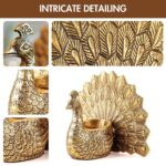 BEHOMA Aluminium Dancing Peacock Figurine Pair for Love & Good Luck | Home Décor Tabletop Showpiece with Scented Votive Candles | Valentine, Anniversary & Wedding Gift for Couples | Set of 2, Gold - Image 5