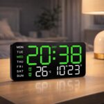 Sehaz Artworks Digital Alarm Clock for Living Room Stylish | Electric Digital Wall Clock for Hall |Alarm Clock for Heavy Sleepers | Alarm Clock for Bedroom |Table Clock for Home |Digital Watch - Green - Image 6