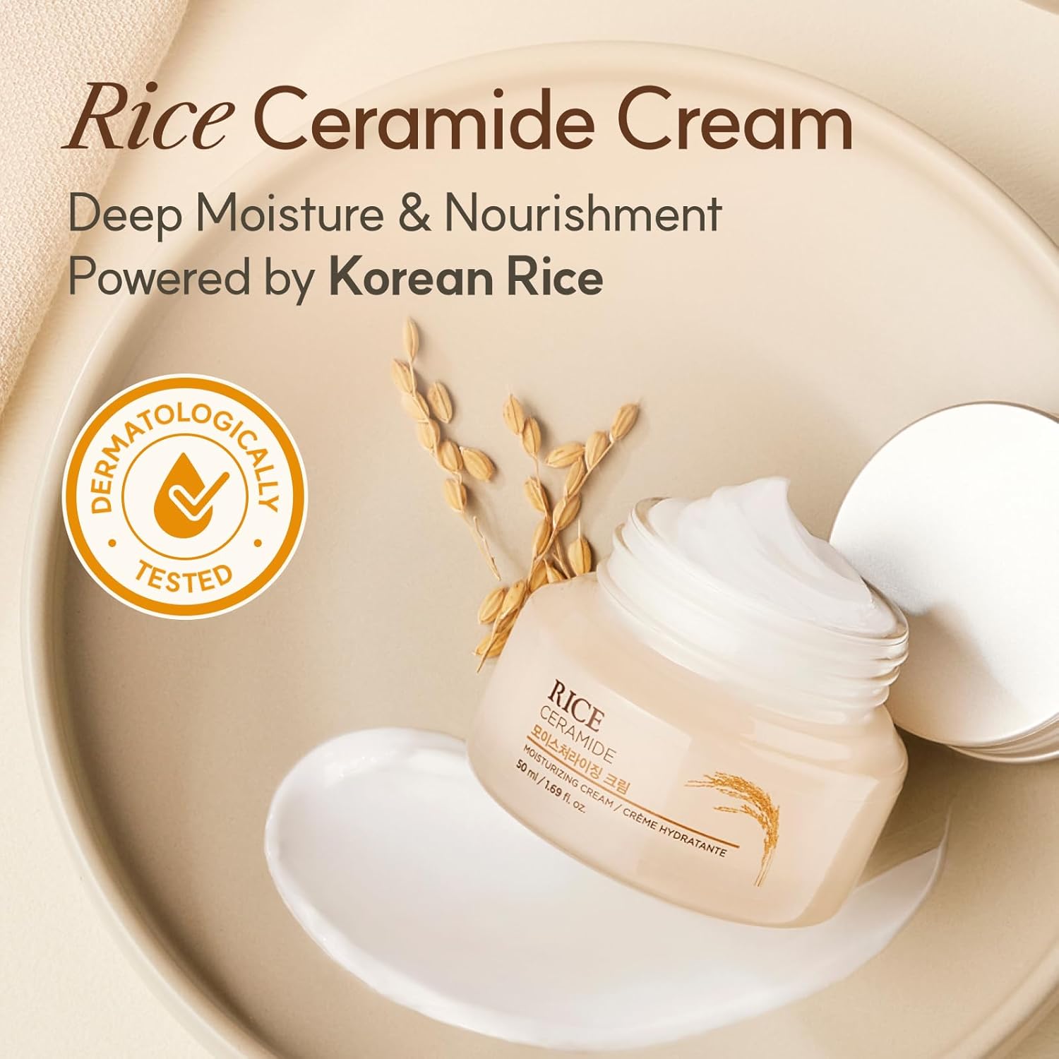 The Face Shop Rice & Ceramide Moisturizing Cream with Rice Extracts for Skin Brightening | Ceramide Moisturizer For Skin Barrier Repair | Paraben & Paraffins Free, Korean skin care products, 50ml - Image 3