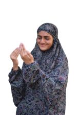 Black Printed Prayer Dress for Women, Soft Cotton Blend, Paisley Pattern, Full Coverage Islamic Wear with Attached Hijab, Traditional Style - Image 4