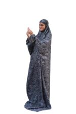 Black Printed Prayer Dress for Women, Soft Cotton Blend, Paisley Pattern, Full Coverage Islamic Wear with Attached Hijab, Traditional Style - Image 5