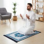 Prayer Mat for Men and Women Soft Lightweight Namaz Rug with Anti Slip Base Washable Foldable Prayer Carpet for Home Mosque Travel (Blue) - Image 3