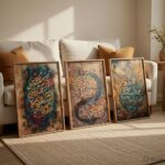 Livin'luxe Islamic Calligraphy Wall Painting Set of 3 with Wooden Frames | Arabic Quranic Calligraphy Islamic Wall Art | HD Sparkle Printed MDF Wall Decor for Living Room, Bedroom & Prayer Room - Image 5