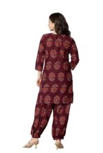 rytras Women's Pure Cotton Printed Straight Kurta Set with Palazzo Pants - Ethnic Wear, Maroon - Image 3