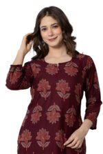 rytras Women's Pure Cotton Printed Straight Kurta Set with Palazzo Pants - Ethnic Wear, Maroon - Image 5