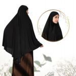 Women Black Full Coverage Khimar with Head Cover Crystal Fabric Lightweight Breathable Islamic Prayer Hijab Modest Wear for Namaz - Image 5