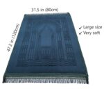 Prayer Rug Muslim Mat Islamic - Thick Large Padded Sajadah for Kids Men Women with Islam Prayer Beads for Eid Travel Ramadan, Soft Luxury Great for Knees and Forehead(Green) - Image 3