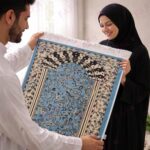 FAF Turkish Premium Velvet Janamaz Prayer Mat | Soft Thick Mussalla Namaz Mat for Muslims | Anti-Slip Base & Elegant Turkish Design | Comfortable Muslim Prayer Mat for Salah & Namaz (Blue) - Image 5