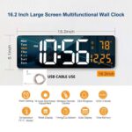 Digital Wall Clock, 16 Digital Clock Large Display, Dual Alarms, Automatic Brightness Dimmer- Easy Track The Time, Date, Day of Week and Temperature, with Remote Control, Plastic, Green - Image 3
