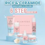 Glamveda Korean Rice Ceramide 6 Step Skincare Kit for Glowing Skin | Face Wash, Face Serum, Moisturizer Cream, Toner, Sunscreen SPF 50 PA+++, Under Eye Cream | Skincare Gift Set for Woman - Image 3
