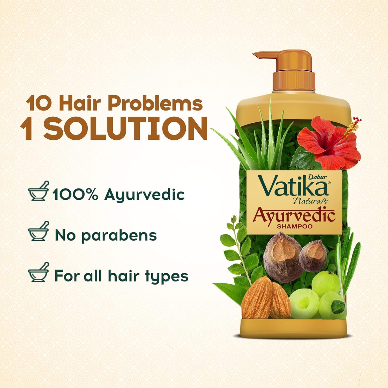 Dabur Vatika Ayurvedic Shampoo - 1 L | For Strong & Healthy Hair | No Parabens | For All Hair Types | Power of Dus Poshan for 10 Hair Problems - Image 5