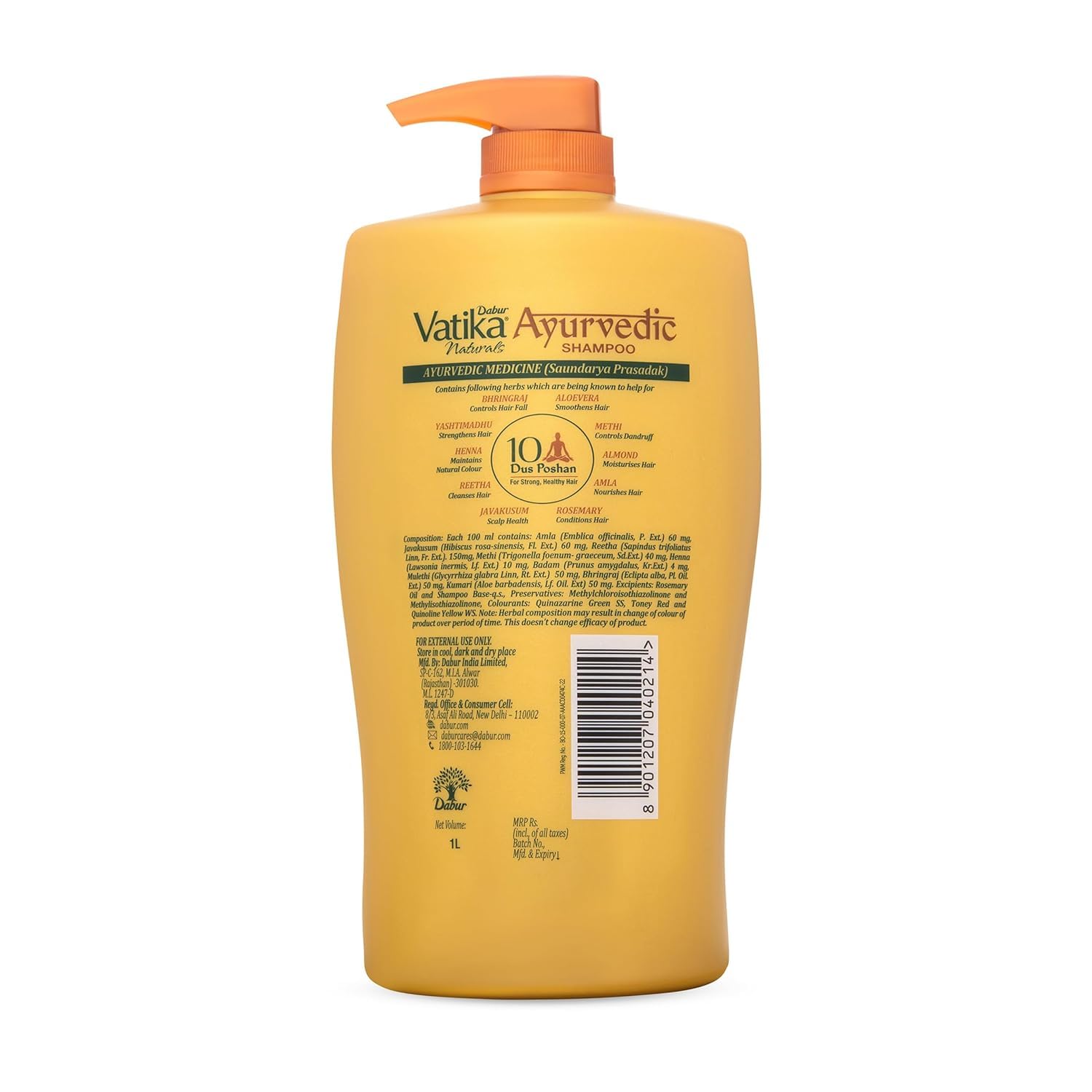 Dabur Vatika Ayurvedic Shampoo - 1 L | For Strong & Healthy Hair | No Parabens | For All Hair Types | Power of Dus Poshan for 10 Hair Problems - Image 7