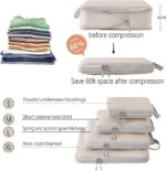 House of Quirk Compression Packing Cubes for Travel, 5 Set Packing Cubes Organizer Compressible Travel Essentials Packing Organizers Cloth Storage Bag (Beige) - Image 3