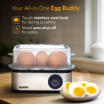 AGARO Grand Egg Boiler And Poacher, 2-in1 Boils 8 Eggs, Poach 4 Eggs, Steamed Vegetables, 3 Boiling Types, Stainless Steel Body, Transparent Lid, 500W, Silver - Image 3