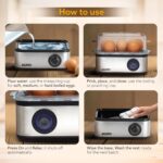 AGARO Grand Egg Boiler And Poacher, 2-in1 Boils 8 Eggs, Poach 4 Eggs, Steamed Vegetables, 3 Boiling Types, Stainless Steel Body, Transparent Lid, 500W, Silver - Image 6