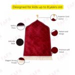 FAF Kids Janamaz Velvet Prayer Mat | Children Islamic Prayer Rug for Boy & Girl (1 to 10) | Soft Thick Namaz Mat, Portable Travel Janemaaz | Mussalla for Home, Mosque & Ramzan, Hajj and Umrah (Maroon) - Image 5