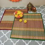 Handmade Heat Resistant Mats for Prayer Meditation Picnic | Madurkathi Chatai mat Natural River Korai Grass | Mixed Set of 2 - Vibrant - Image 4