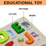 WISHKEY 3D Wooden Capital Alphabet & Number Board Puzzles with Pictures,Set of 2 Montessori Educational Learning Letters Toy for Pre Schooler Kids Boys & Girls(Pack of 2, Multicolor) - Image 3