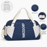 Wazdorf Nylon Travel Duffel Bag for Men & Women, Lightweight Waterproof Weekender with Shoe Compartment, Wet Dry Pocket, Luggage Strap, Phone Holder, Gym Bag for Men, Fitness, Yoga (Dark Blue) - Image 4