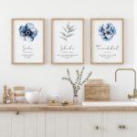 VIBBES Islamic Wall Art Set of 3, Sabr Shukr Tawakkul, Modern Islamic Minimal Home Decor, Wooden Frame Prints with Blue Flowers (Medium - 14x10 Inch) - Image 3