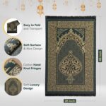 Muslim Prayer Rug - Prayer Mats Muslim, Traditional Style,Thick and Padded Muslim Prayer Mat, 99 Prayer Beads and a Prayer Cap Included, For Men-Women and Kids, Travel Bag and Prayer Bead (Green) - Image 3