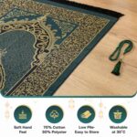 Muslim Prayer Rug - Prayer Mats Muslim, Traditional Style,Thick and Padded Muslim Prayer Mat, 99 Prayer Beads and a Prayer Cap Included, For Men-Women and Kids, Travel Bag and Prayer Bead (Green) - Image 4