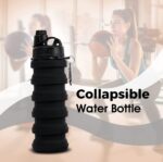 Foldable Silicone Water Bottle - Black | Collapsible Leakproof Travel Bottle for Gym Office School | Portable Lightweight Reusable Bottle for Cycling Hiking Camping Outdoor Sports Use Gear | 600 ml - Image 4