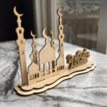 Cliths Wooden 3D Mosque Eid Mubarak Table Sign Islamic Ramadan Home Decor Wooden Cutout Centerpiece Eid Table Decoration for Gifts - Image 3