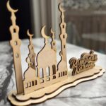 Cliths Wooden 3D Mosque Eid Mubarak Table Sign Islamic Ramadan Home Decor Wooden Cutout Centerpiece Eid Table Decoration for Gifts - Image 4