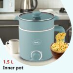 Pigeon By Stovekraft Swift Plus Multi-Cook Kettle 1.5L, With Steamer, Egg Rack - Blue | Double Layered | Food Grade Stainless Steel Inner Wall | Glass Lid | Auto Shut-Off, 600 Watts - Image 4
