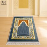 NFI essentials Prayer Mat Velvet Musallah Janamaz, 70cm x 110cm Anti-Slip Soft Meditation, Musala, Multipurpose Rug Namaz Sajdah Mat for Travel, Rectangular Islamic Mats for Muslims Salah - Image 3