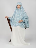 ANA Maham Blue Floral Prayer Dress – Pure Cotton Namaz Makhna with Tie Knot | Lightweight, Breathable for Hajj, Umrah & Salah - Image 3