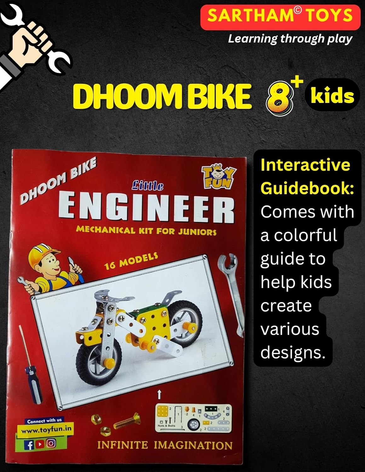SARTHAM Dhoom Bike for Age 8+ Kids | Metal, Engineering and Construction Based Educational Toy for Kids | Puzzle and Assembling Toy for 8+ Year Old | Gift for 8+ Year Old boy | Multicolor - Image 5