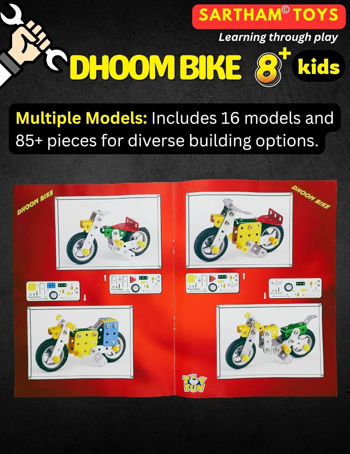 SARTHAM Dhoom Bike for Age 8+ Kids | Metal, Engineering and Construction Based Educational Toy for Kids | Puzzle and Assembling Toy for 8+ Year Old | Gift for 8+ Year Old boy | Multicolor - Image 8