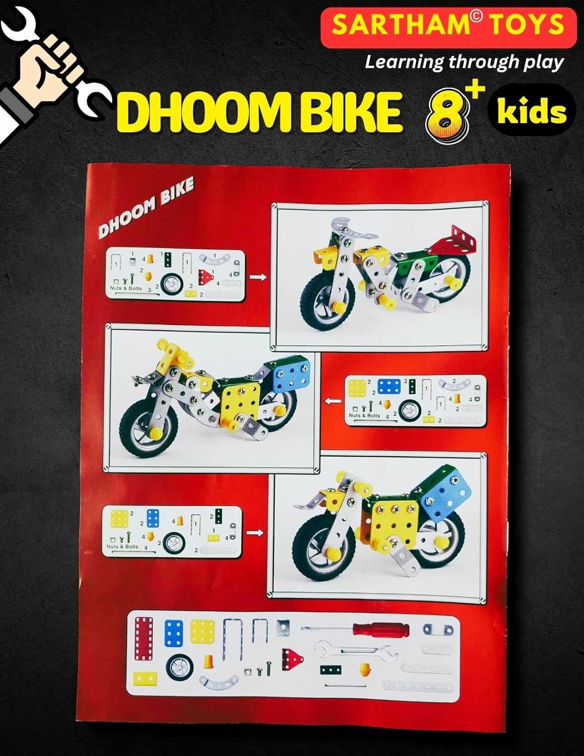 SARTHAM Dhoom Bike for Age 8+ Kids | Metal, Engineering and Construction Based Educational Toy for Kids | Puzzle and Assembling Toy for 8+ Year Old | Gift for 8+ Year Old boy | Multicolor - Image 10